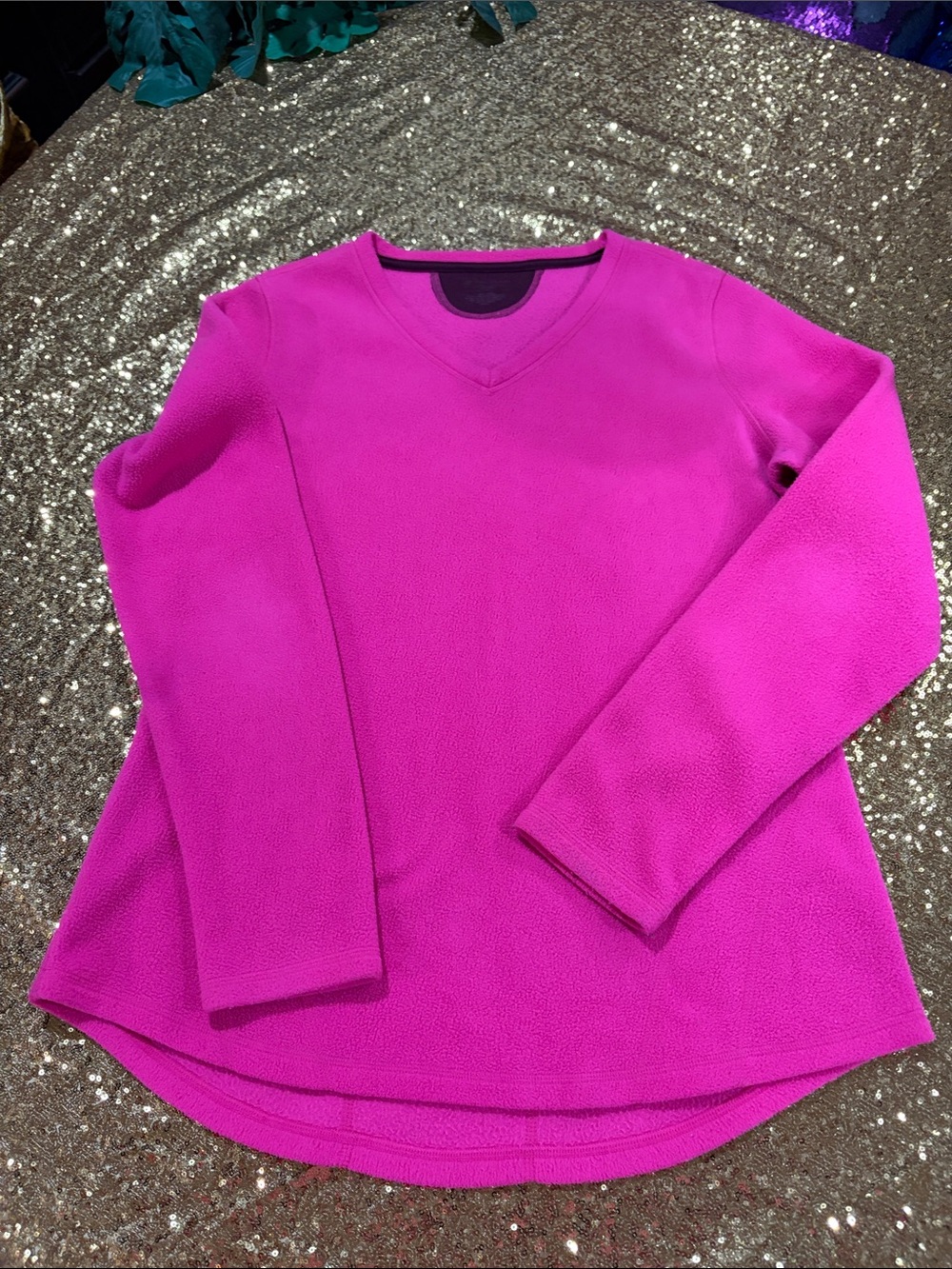 Women's V-Neck Fleece Pink Pullover Sweater